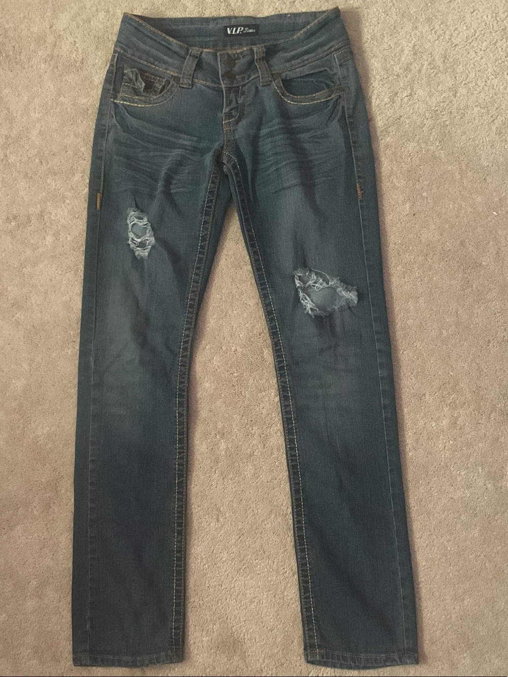 VIP Women's Ripped Skinny Jeans in Dark Blue Wash
